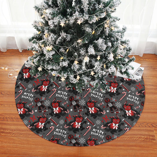 Merry Krampus 24 Gray Red Tree Skirt for Creepmas Yule Spooky Xmas Decor -3 Sizes