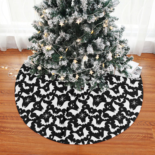 Batty Bats 24 BW Tree Skirt for Creepmas Spooky Xmas Decor -3 Sizes