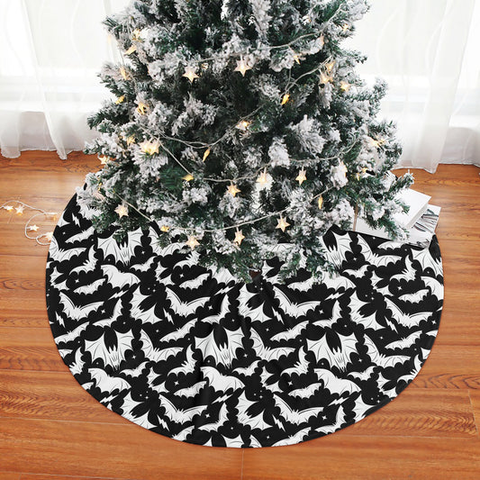 Batty Bats 22 BW Tree Skirt for Creepmas Spooky Xmas Decor -3 Sizes