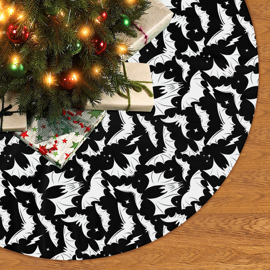 Batty Bats 22 BW Tree Skirt for Creepmas Spooky Xmas Decor -3 Sizes