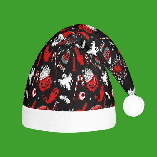 Creepmas Creeps 23 Red Creepmas Spooky Christmas Unisex Floppy Fleece Santa Hats