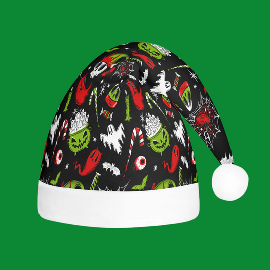 Creepmas Creeps 23 Red Green Creepmas Spooky Christmas Unisex Floppy Fleece Santa Hats