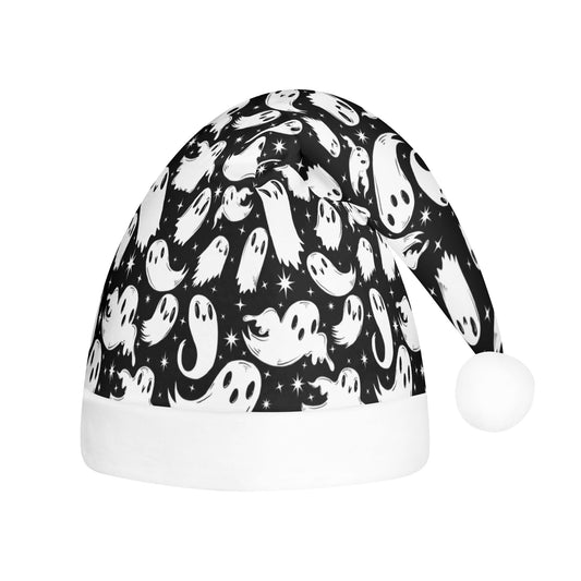 Ghosties Black White Creepmas Spooky Christmas Unisex Floppy Fleece Santa Hats