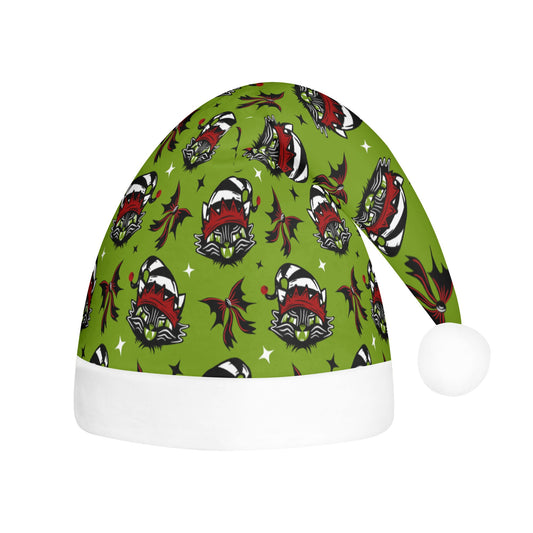 Black Cat Elves Green Red Creepmas Spooky Christmas Unisex Floppy Fleece Santa Hats