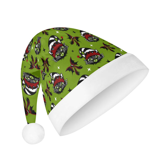 Black Cat Elves Green Red Creepmas Spooky Christmas Unisex Floppy Fleece Santa Hats