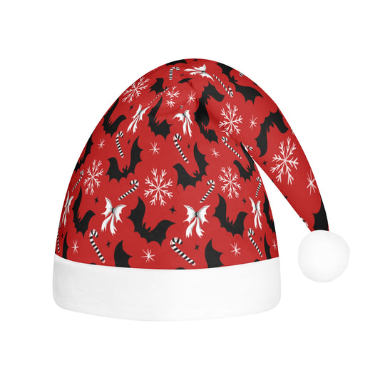 Bats and Bows Red Creepmas Spooky Christmas Unisex Floppy Fleece Santa Hats