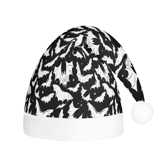 Batty Bats 23 Black White Creepmas Spooky Christmas Unisex Floppy Fleece Santa Hats