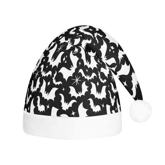 Batty Bats 24 Black White Creepmas Spooky Christmas Unisex Floppy Fleece Santa Hats