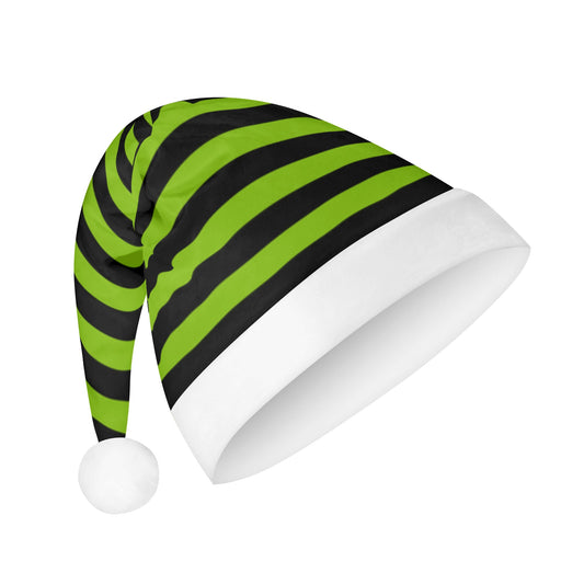 Green Black Stripe Creepmas Spooky Christmas Unisex Floppy Fleece Santa Hats