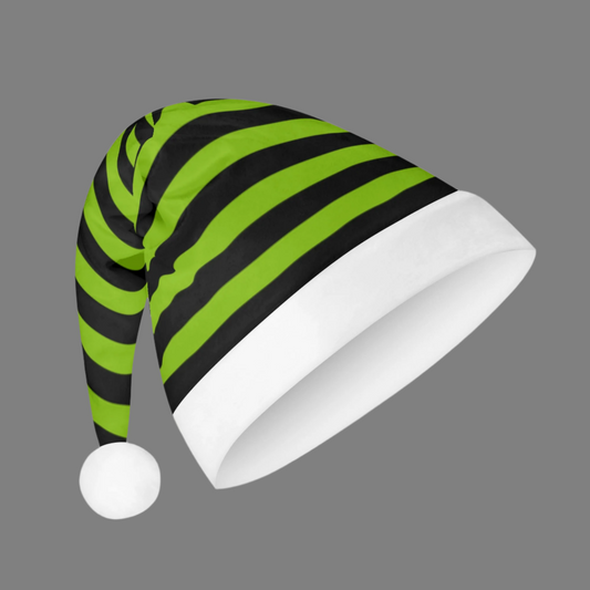 Green Black Stripe Creepmas Spooky Christmas Unisex Floppy Fleece Santa Hats