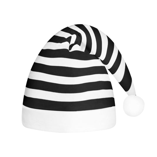 Black White Stripe Creepmas Spooky Christmas Unisex Floppy Fleece Santa Hats