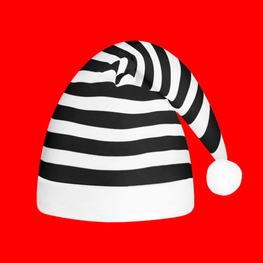 Black White Stripe Creepmas Spooky Christmas Unisex Floppy Fleece Santa Hats