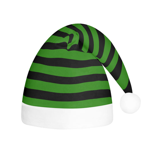 Green Black Stripe Creepmas Spooky Christmas Unisex Floppy Fleece Santa Hats