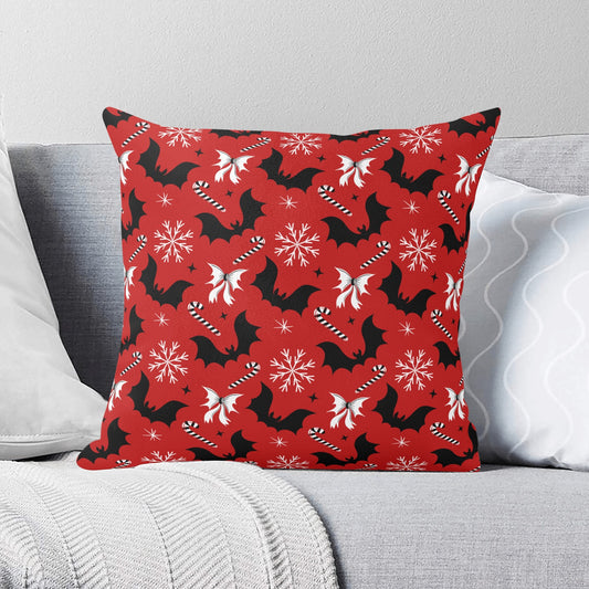 Bats and Bows 24 Red Spooky Creepmas Xmas Pillow Cover - Available in 5 Sizes