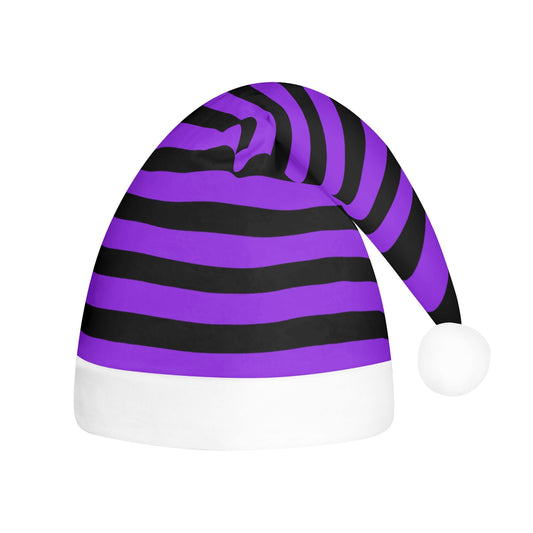 Black Purple Stripe Creepmas Spooky Christmas Unisex Floppy Fleece Santa Hats