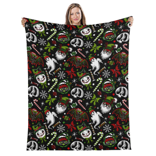 Creepmas Creeps 24 Spooky XMAS Creepmas Black Red Green Fleece Blanket