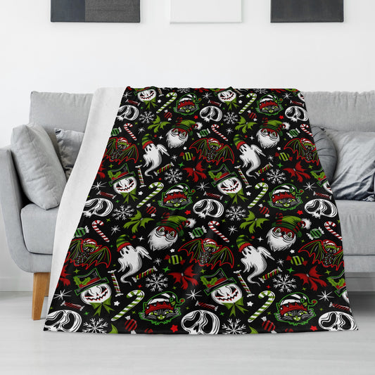 Creepmas Creeps 24 Spooky XMAS Creepmas Black Red Green Fleece Blanket