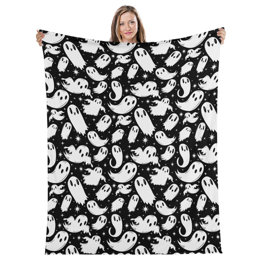 Ghost Ghostie Paranormal Investigator Gift Black White Fleece Blanket