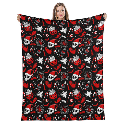 Merry Creepmas Spooky XMAS Creepmas Black Red Fleece Blanket