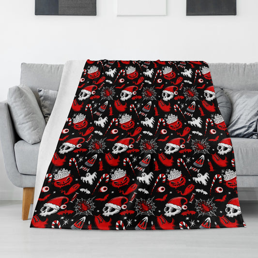 Merry Creepmas Spooky XMAS Creepmas Black Red Fleece Blanket