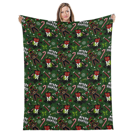 Merry Krampus Spooky XMAS Creepmas Green Black Red Fleece Blanket