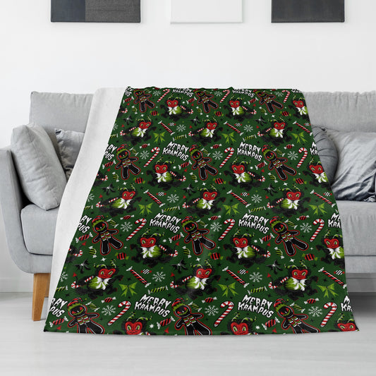 Merry Krampus Spooky XMAS Creepmas Green Black Red Fleece Blanket