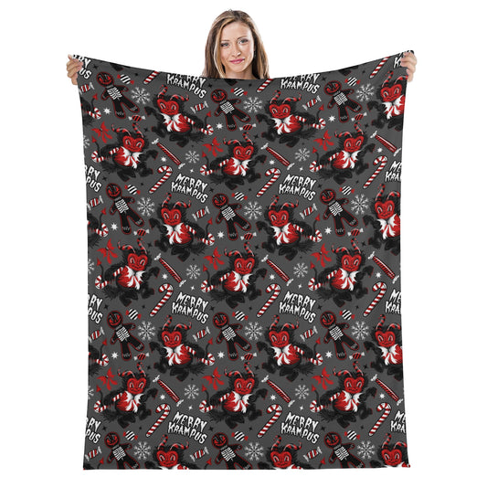 Merry Krampus Spooky XMAS Creepmas Gray Black Red Fleece Blanket