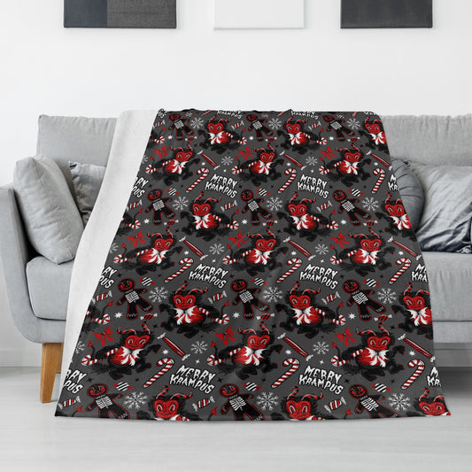 Merry Krampus Spooky XMAS Creepmas Gray Black Red Fleece Blanket