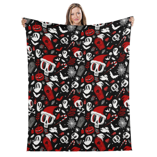 Creepmas Creeps 23 Spooky XMAS Creepmas Black Red Fleece Blanket