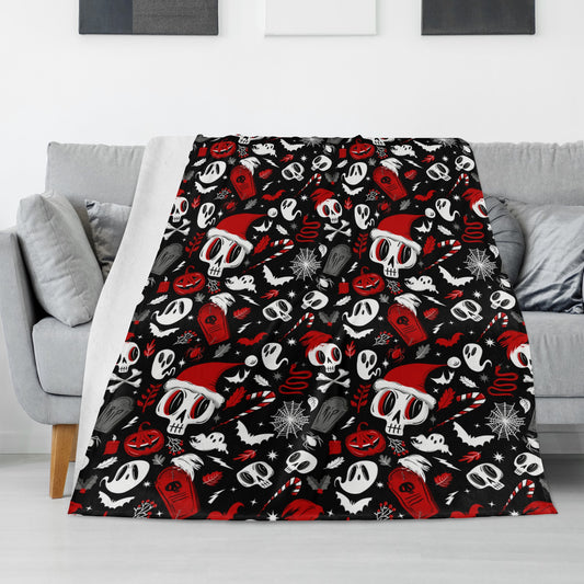 Creepmas Creeps 23 Spooky XMAS Creepmas Black Red Fleece Blanket