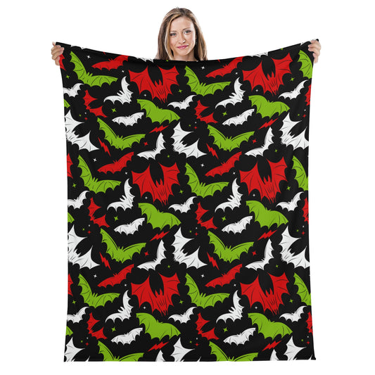 Batty Bats 23 Gothic Black, White, Green, Red Fleece Blanket