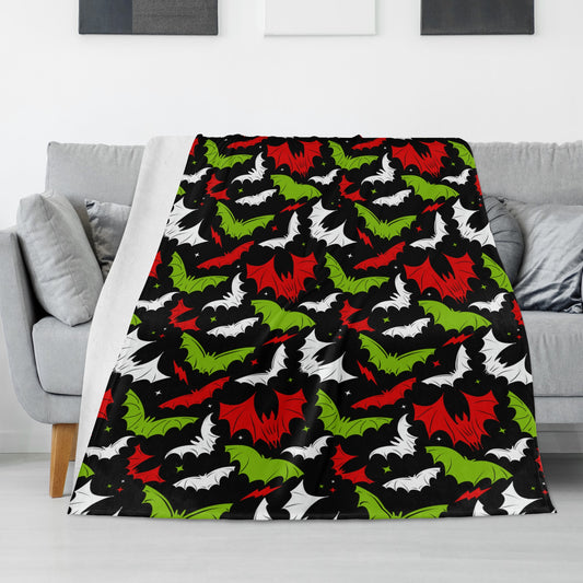 Batty Bats 23 Gothic Black, White, Green, Red Fleece Blanket