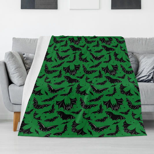 Batty Bats 23 Gothic Green Black Fleece Blanket