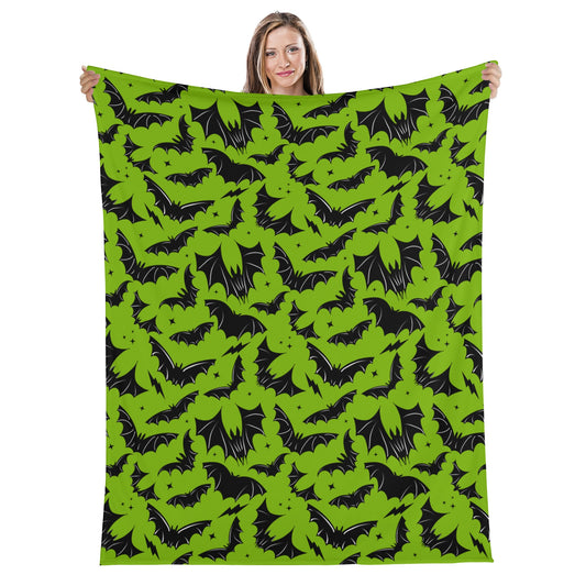 Batty Bats 23 Gothic Green Black Fleece Blanket