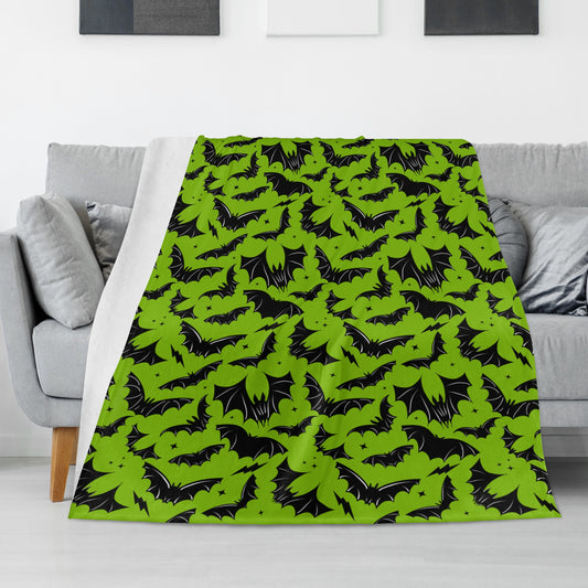 Batty Bats 23 Gothic Green Black Fleece Blanket