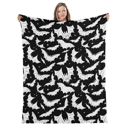 Batty Bats 23 Gothic Black White Fleece Blanket