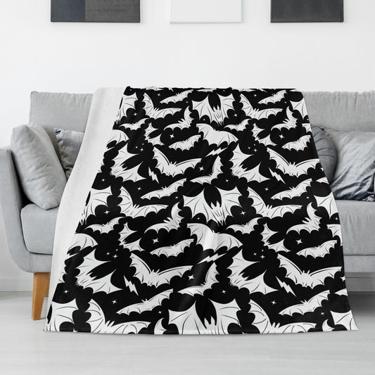 Batty Bats 23 Gothic Black White Fleece Blanket