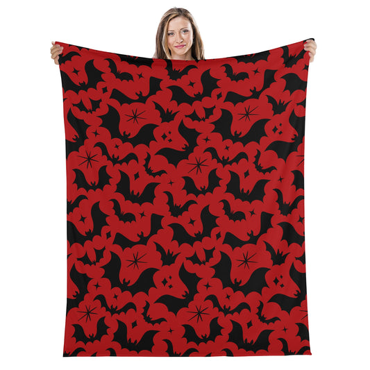 Batty Bats 24 Gothic Red Black Fleece Blanket