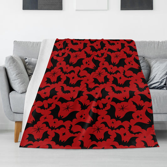 Batty Bats 24 Gothic Red Black Fleece Blanket