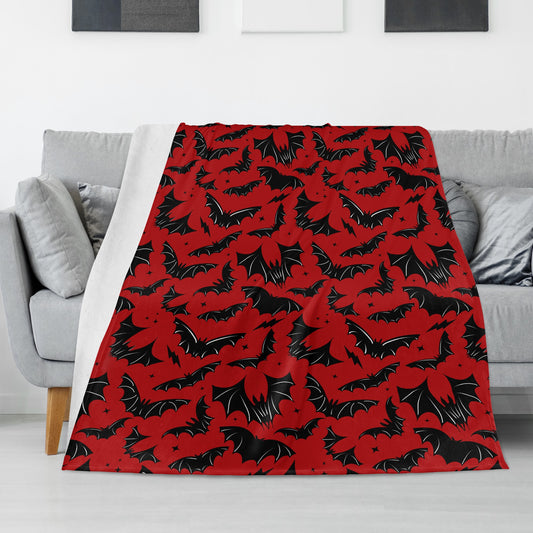 Batty Bats 23 Gothic Red Black Fleece Blanket