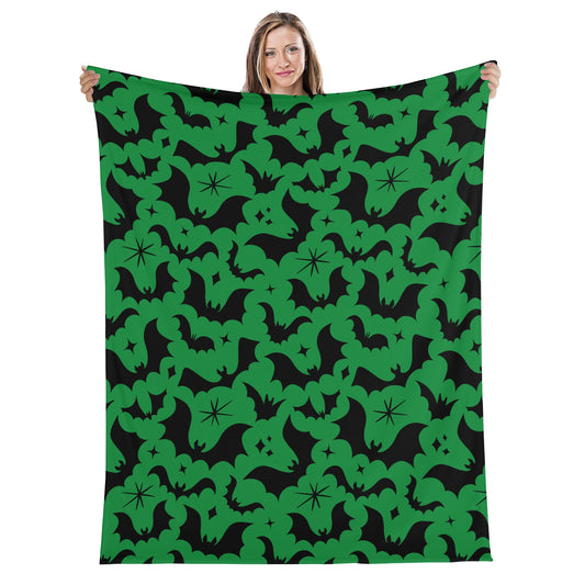 Batty Bats 24 Gothic Green Black Fleece Blanket