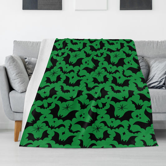 Batty Bats 24 Gothic Green Black Fleece Blanket