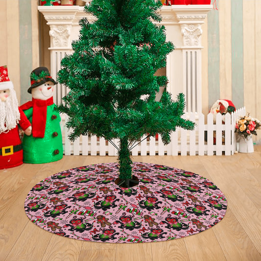 Merry Krampus Pink Green Red Tree Skirt for Creepmas Spooky Xmas Decor -3 Sizes