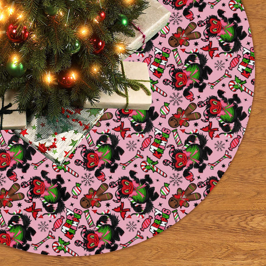 Merry Krampus Pink Green Red Tree Skirt for Creepmas Spooky Xmas Decor -3 Sizes