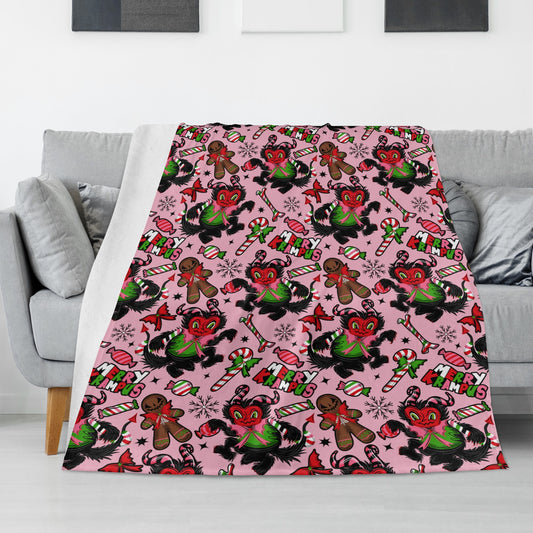 Merry Krampus Spooky XMAS Creepmas Pink Red Green Black Fleece Blanket