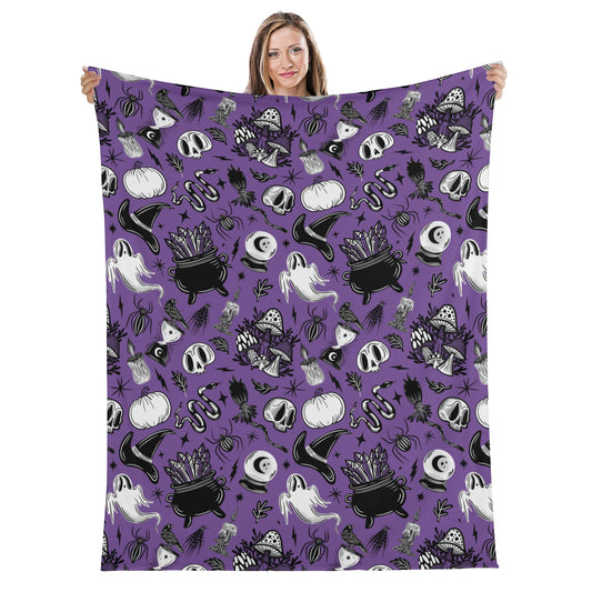 Cast a Spell Witchy Gothic Purple Black Fleece Blanket