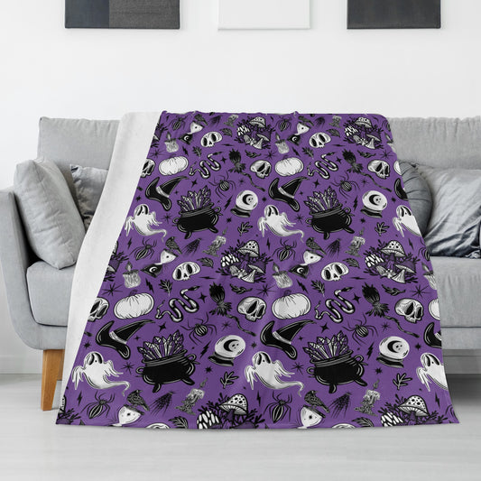 Cast a Spell Witchy Gothic Purple Black Fleece Blanket