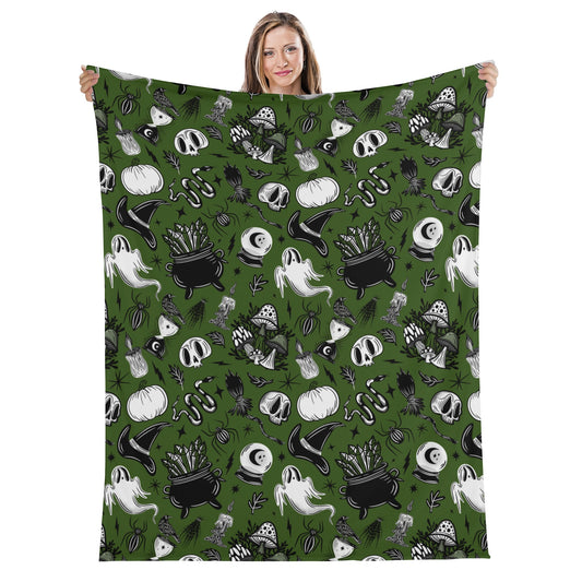 Cast a Spell Witchy Gothic Green Black Fleece Blanket