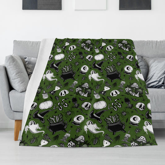 Cast a Spell Witchy Gothic Green Black Fleece Blanket