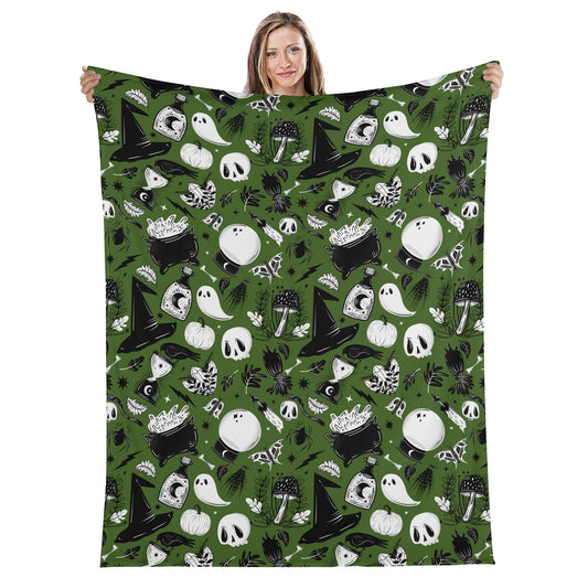 Forest Witch Witchy Gothic Green Black Fleece Blanket